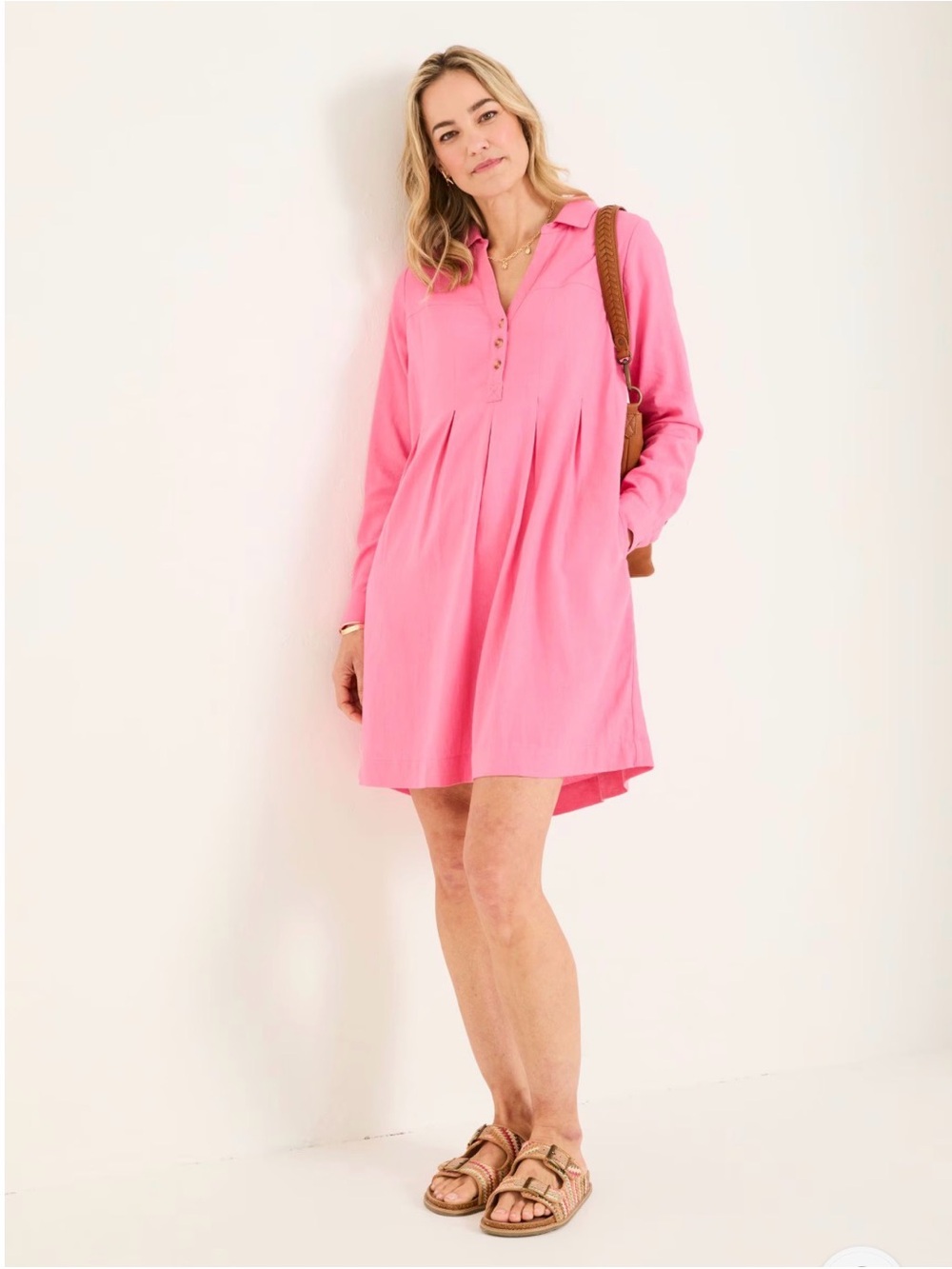 Fat Face Hot Pink Long-Sleeve Midi Beach Tunic Dress